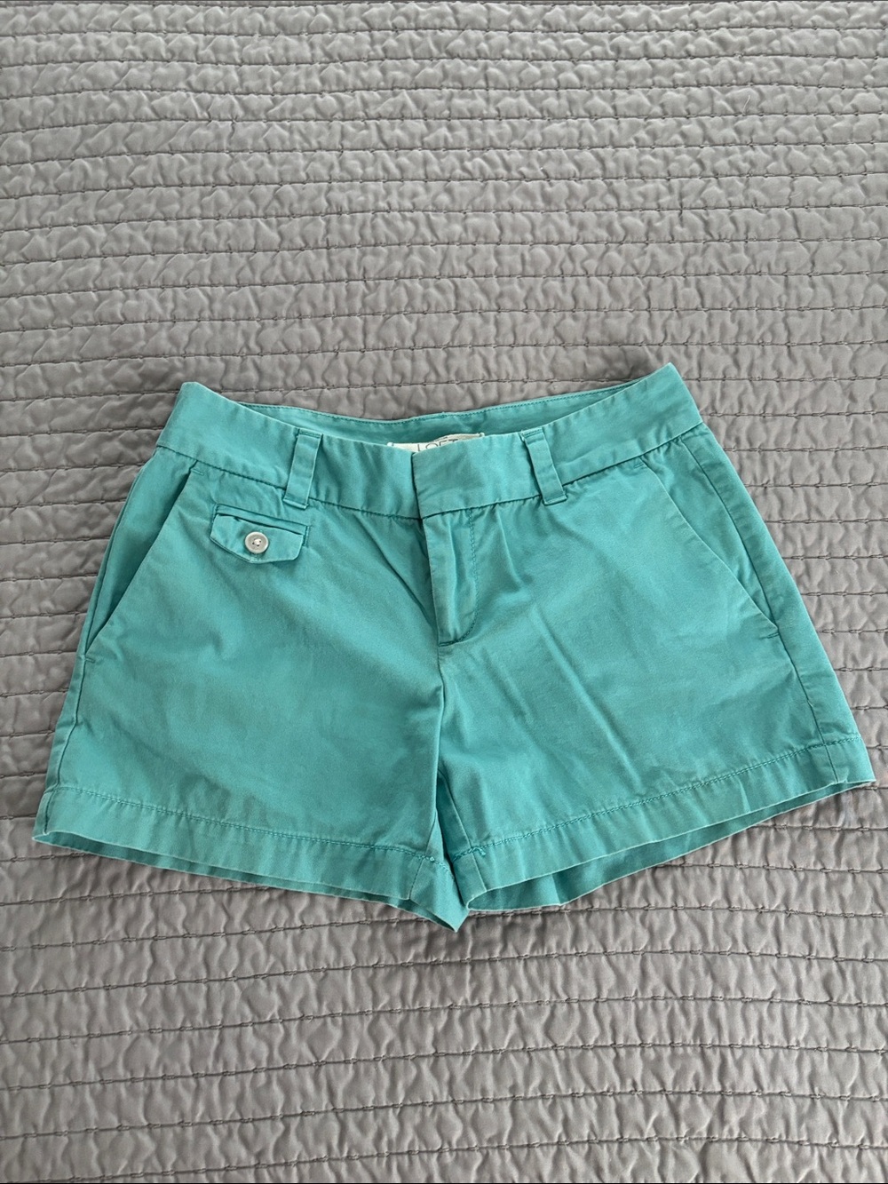 LOFT Cotton Chino Shorts in Soft Turquoise, Size 00